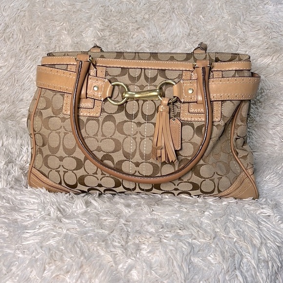 Coach Handbags - COACH Authentic 10508 Hamptons Signature Khaki and Tan Leather Handbag